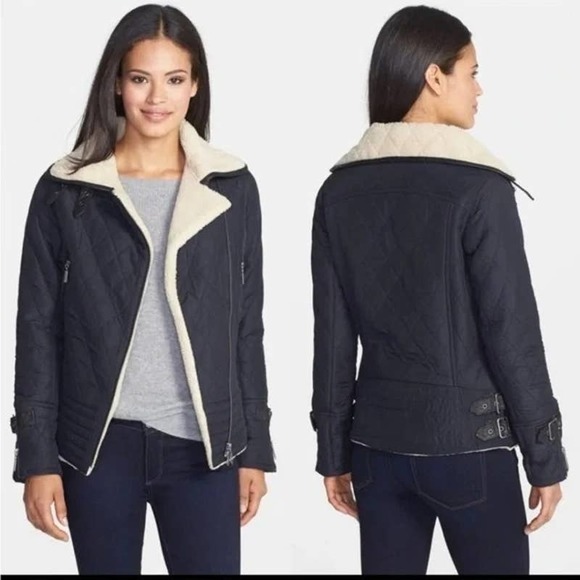 Barbour Jackets & Blazers - Barbour Navy Blue Quilted Battalion Sherpa Lined Moto Jacket Size M/8